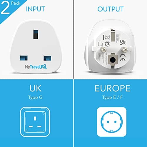 MyTravelPal UK to Europe Plug Adapter (2 Pack) | UK Safety Standards — view 3