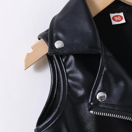 TTHVYE Kids Faux Leather Gilets Boys Girls Casual Jackets Zip Up Coats with Pockets Solid Color Waistcoat Athletic Walking Travel Outerwear Children Windproof Winter Tops Age 1-13 Years — view 5
