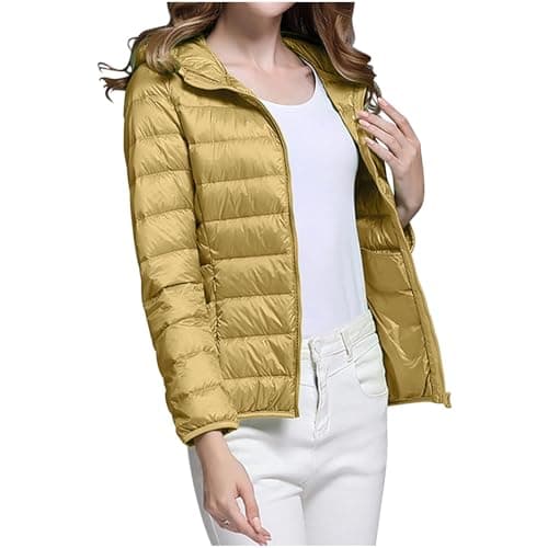 Mrat Women's Down Jacket Lightweight Hood Puffer Jacket Packable Down Feather Casual Loose Quilted Ladies Solid Color Padded Jackets Bubble Overcoats Winter Warm Outwear — view 2