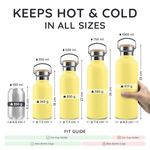 Bambaw Stainless Steel Insulated Water Bottle 1l, Metal Water Bottle 1l Stainless Steel, Double-Walled, Reusable & Leak-Proof, Wide Mouth, Easy to Clean & Great for Travel (Yellow Beam) — view 5