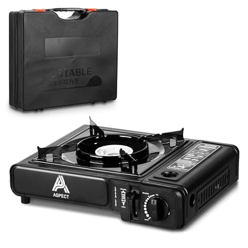 Aspect Camping Stove with Cary Case, Single Burner, Maximum Energy Output 2.5 Kilowatts, Premium Black, Automatic Ignition & Heat Control, Indoor & Outdoor Use - Black Caravan