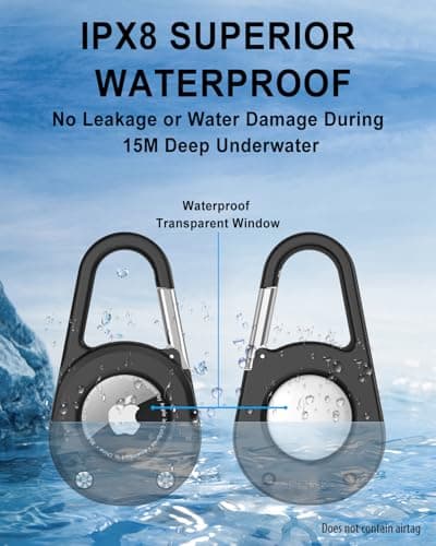 SCALLOP for AirTag Holder with Carabiner,Thick Hard PC AirTag Keyring,IPX8 Waterproof,Secure Lock,Transparent Window,Metal Spring Buckle,Universal Wheel Key Ring for Apple AirTag (Black 1 Pack) — view 4