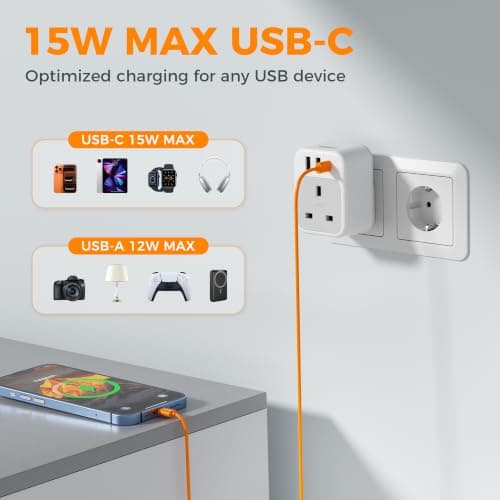 TESSAN UK to European US Plug, Universal Travel Adapter with 3 USB — view 5