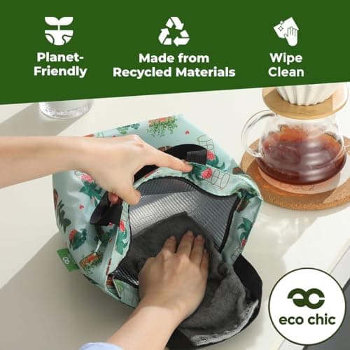 ECO CHIC Lightweight Foldable Insulated Lunch Bag Water Resistant Cooler Bag (Lavender with Dragonfly Lilac) — view 6