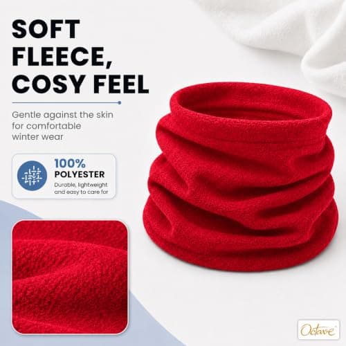 Octave® Winter Neck Warmer For Kids, Multifunctional Fleece Neck Gaiter Face Covering Mask Snood Scarf For Boy and Girls Cycling and Outdoor Sport (Red) — view 4