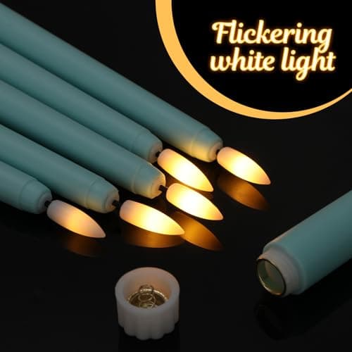 Macarrie 24 Packs Flameless Taper Candles Battery Operated Fake 11 Inch Long Candlelight LED Flameless Candlesticks Flickering Tapered for Summer Fall Wedding(Teal) — view 4