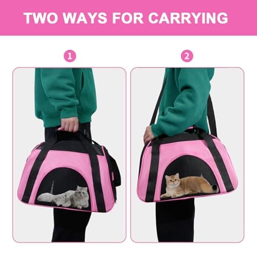 Soft Sided Portable Cat Carrier, Foldable Pet Travel Carriers Bag For Cats/Small Dog/Puppy With Shoulder Strap & Removable Mat,Comfort Cat Basket Airline Approved(Pink/Medium) — view 5