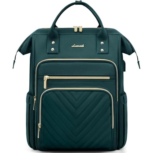 LOVEVOOK Laptop Backpack Womens, 15.6 inch Laptop Rucksack Bag for Women, Large Ladies Backpacks Waterproof School Bags with USB Port, Fashion Daypacks for Uni College Work Travel, Dark Green
