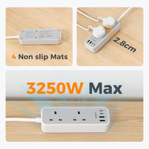 TESSAN 1M Travel Extension Lead with PD 20W USB C Charger (4 USB Slots) — view 6