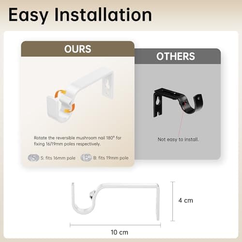 Curtain Poles for Windows 76 to 350 CM, 19MM Diameter Adjustable Drapery Rods for Eyelet Curtains, Extendable Metal Curtain Poles, for Living Room Bedroom, White — view 3