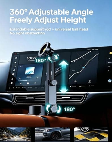 2 in 1 Car Cup Holder Phone Mount, N52 Magnetic & Snap-on Car Cell Phone Holder, 360° Rotation Height Adjustable Base, One Hand Operation Cupholder Mount Compatible with All Smartphones (Clamp) — view 4