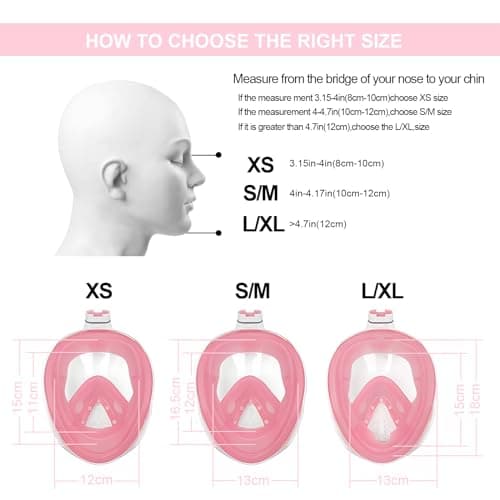 Jsdoin Snorkel Mask Full Face,180°view Design - Anti-fog, Anti-leak Technology - Sports Camera Compatible - for a Safe Adults and Kids Snorkeling Experience (Pink, L/XL) — view 3
