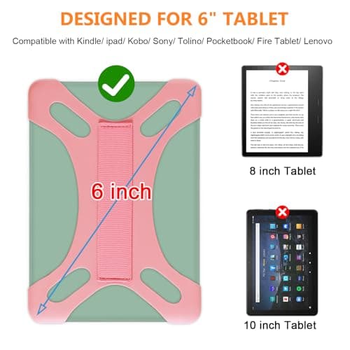 HoYiXi Universal Case for 6 inch Kindle eReader Compatible with Paperwhite(2015/2018)/Pocketbook and Tolino/Kobo Clara HD,For 6'' eReader with High Elasticity Hand Strap,Pink — view 2