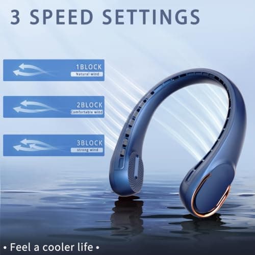 ASNUG Neck Fan, Bladeless Neck Fan, USB Rechargeable Personal Fan, 4000 mAh Battery Operated Neck Fan, 3 Speeds Adjustable,Faster Cooling, Ultra Quiet, Suitable for Home, Office, Travel, Sports,Navy — view 4