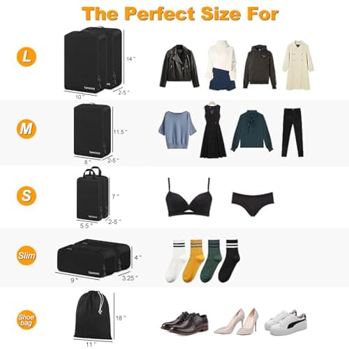 Compression Packing Cubes, Lumesner 8 Set Travel Essentials Packing Cubes for Carry on Suitcases, Compression Suitcase Organizers Bag Set & Travel Cubes (8-piece, Black) — view 2