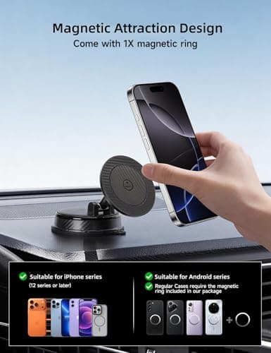 Tiurshfrs 2026 New Model Car Phone Holder & Magnetic Car Mount, Dashboard 2-in-1 with Air Freshener, Ultra-Strong Suction & 35N Magnet for iPhone 15-17/Android, No Residue Design (Black) — view 6