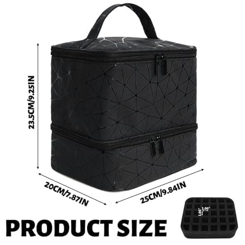 Eulihent Nail Varnish Storage, Double Layer Nail Bag Organiser Waterproof PU Cosmetic Bag with Adjustable Dividers for 30 Bottles Lipstick, Manicure Tools Storage (Black) — view 2