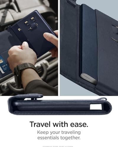 Spigen Passport Card Cover Holder Passport Wallet Travel Documents Organizer Protector Passport Holder Travel Accessories with RFID Blocking Technology SIM Card Pin Included - Navy Blue — view 2