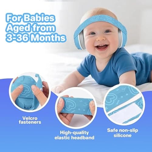 Heart Shape Baby Ear Defender for Babies and Toddlers up to 36 Months, Noise Reduction Earmuffs, Comfortable Infant Headphones for Improves Sleep, Baby Travel Essentials for Airplane/Sleep (Blue) — view 2