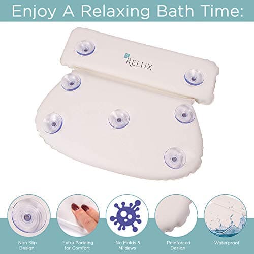 Relux Premium Waterproof Bath Pillow Cushion with Non-Slip Suction Cups Ergonomic Home Spa Headrest — view 4