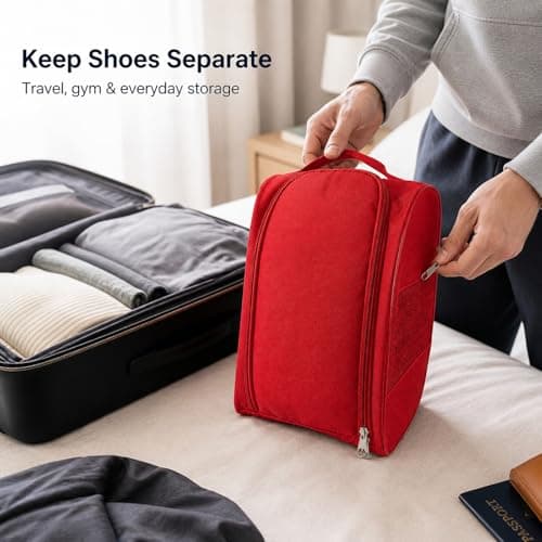 Waterproof Red Foldable Shoe Bag with Ventilation for Travel Storage - Durable Sports Gear Organiser for Football, Golf, Rugby Boots and Trainers, Compact Design for Men, Women, Boys and Girls — view 2