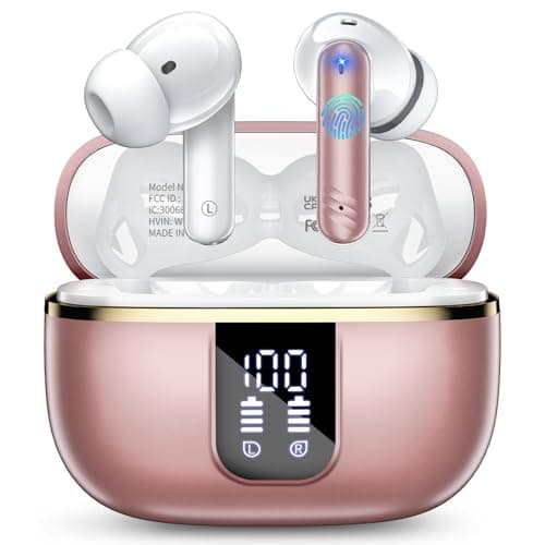 2026 New Wireless Earbuds, Bluetooth 5.4 Headphones In Ear with Noise Cancelling Mic, 46H Headphones with 3D Bass Stereo Sound, Ultralight, USB-C LED, Waterproof IPX7 Earphones for Android iOS. Pink