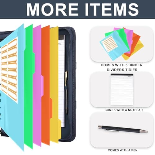 Leathario Portfolio Folder A4, Vegan Leather Conference Folder with Handle, 4-Ring Travel Document Holder with 5 5-Part File Dividers, Multi-Pocket Document Folder Organiser, Office Supplies — view 2