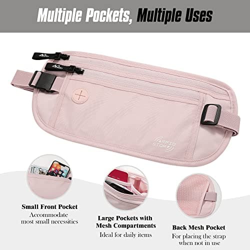 MoKo Travel Money Belt with Hidden RFID Blocking Wallet, Pink — view 4