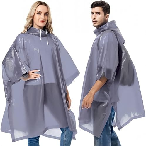 GUKOY Reusable Rain Ponchos for Adults, 2 Pcs Raincoats (Pack of 1) Emergency for Women Men with Hood Gray