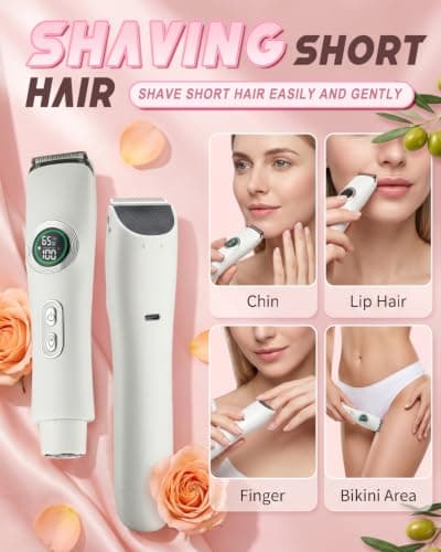 Maraiss 2 in 1 Electric Lady Shaver, Bikini Trimmer Women with Smart LED Display & Light, IPX6 Waterproof Wet & Dry Ladies Shavers for Legs Underarms Face, Cordless USB-C Razor with Travel Lock — view 4