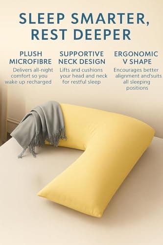 HOMES-LINEN Orthopaedic V-Shaped Pillow Extra Cushioning Support For Head, Neck & Back (Lemon, V-Pillow With Cover) — view 6