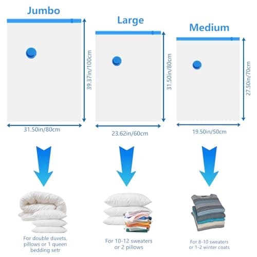 Vacuum Compression Storage Bags for Clothes - 8 Pack Reusable Space Saver Bags with Wired Electric Air Pump for travel (2 * 100 x 80 cm, 3 * 80 x 60 cm, 3 * 70 x 50 cm) — view 2