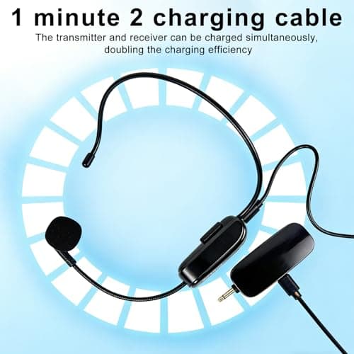 Wireless Microphone Headset, UHF Microphone Wireless Rechargeable Wireless Head Microphone Wireless Microphone Headset, 50 m Range, Headband Microphone for Teaching, Travel Guide, Fitness, Voice — view 6