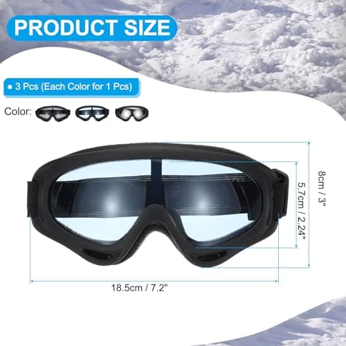 Patikil Dirt Bike Goggles, 3 Pcs Motorcycle & ATV Goggles, Windproof for Sky Diving & Ski Riding, Black with Grey/Silver/Blue Lenses — view 2
