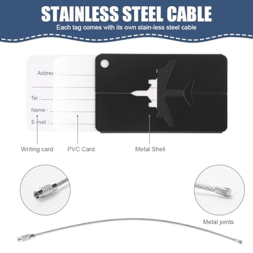 Vicloon Luggage Tag, Luggage Labels Travel Suitcases Aluminium Tags, Aluminum Luggage Tag with Name ID Card for Luggage Baggage Identity ID Labels (4 Pcs) — view 2