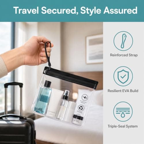 5 Pcs Airport Liquid Bags 20x20cm, Clear Travel Toiletries Bag TSA Approved Security Liquids Bag for Airport, Leakproof Reusable Clear Bags for Travel, Holiday Flight Essentials for Women and Men — view 3