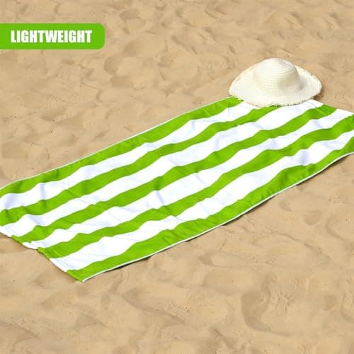 GEEZY Microfibre Beach Towel, Green Striped - Quick Drying, Lightweight, Sand-Free, Large & Durable, Summer Design - Beach Essentials for Travel, Holiday, Swimming, Sauna, Adults & Kids, 70x140cm — view 4