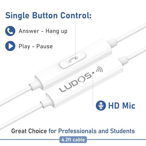 Ludos FEROX Wired Earbuds in-Ear Headphones, Earphones with Microphone, 5 Years Warranty, Noise Isolation Corded for 3.5mm Jack Ear Buds for iPhone, iPad, Samsung, Computer, Laptop, Gaming, Sports — view 4
