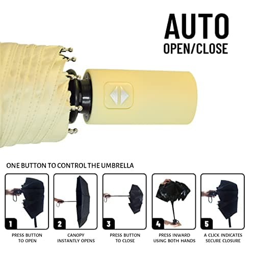 SY COMPACT Automatic Windproof Umbrellas Travel Strong Umbrella for Rain and Sun Protection Small Umbrella UV Blocking for Women and Men (Light Yellow) — view 5