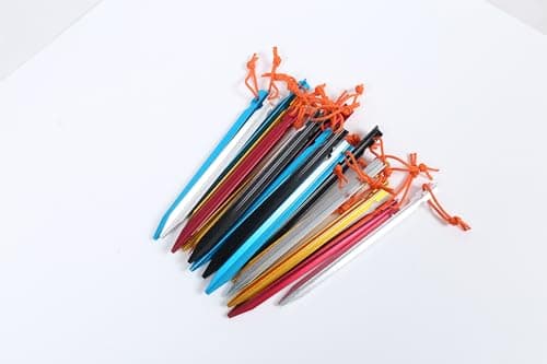 20 Pack Tent Pegs Aluminium Alloy Tent Stakes with Drawstring Bag for Outdoor Camping Trip Hiking Beach Heavy Duty and Mixed Color(5 color mix) — view 3