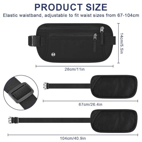 Aucuu Travel Money Belt with RFID Blocking, Ultra-Thin Passport Holder for Travel, Waist Pack Anti Theft, Hidden Travel Wallet Under Clothes to Protect Cash, Credit Cards Passport for Women, Men — view 2