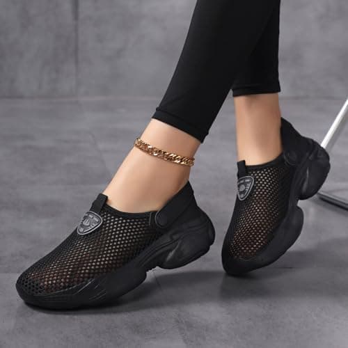 Generisch 2026 Women's Slip On Sandals Breathable Knit Closed Toe Platform Beach Yoga Shoes with Sole Walking Outdoor Travel, black, 7 UK — view 4