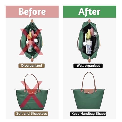 AIYJWXINP Bag Insert Organizer, Handbag Organiser Insert, Multi-Pocket Felt Handbag Organizer With Zipper for Insert Wallet Organizer, Folding Tote Bag Organizer Insert for Longchamp (black, L) — view 5