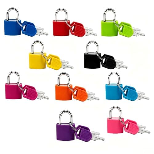 10 Pack Mini Keyed Suitcase Padlocks, Colourful Alloy Security Locks with 2 Keys Each, Anti-Theft Small Padlocks for Suitcases, Drawers, Storage Boxes, Cabinets & Medicine Boxes