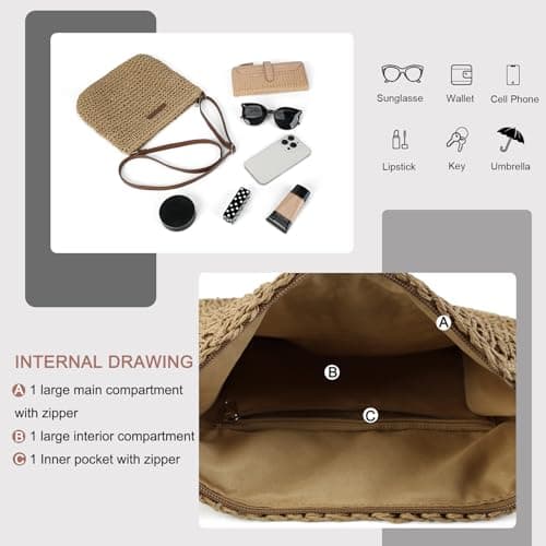 AFKOMST Women’s Straw Crossbody Bag, Small Woven Shoulder Bag with Adjustable Strap, Lightweight Wicker Summer Beach Handbag for Holiday Travel Picnic Daily Use — view 4