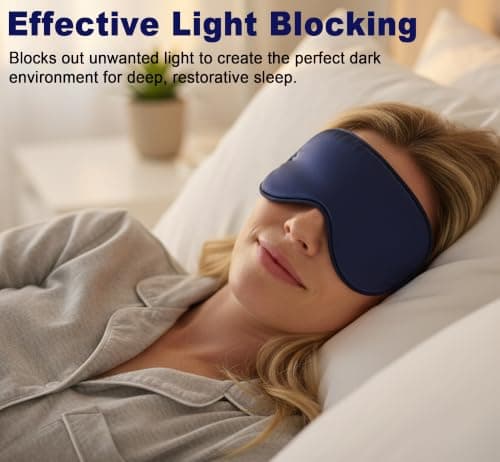 Sleep Mask Satin Eye Mask, Blackout, Navy Blue — view 4