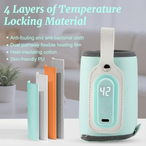 Portable Baby Bottle Warmer Bag with USB Charging & LCD Display | 21W Cordless Electric Milk Warmer for Travel | 5-Gear Adjustable Baby Milk Warmer Compatible with Tommee Tippee/MAM/Lansinoh Bottles — view 3
