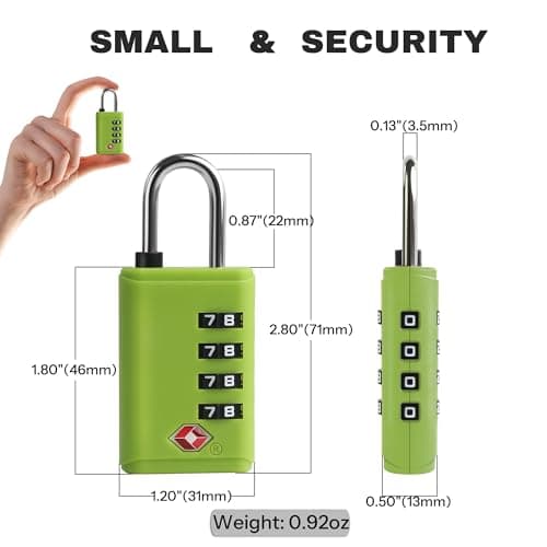 UP Security TSA Locks for Luggage, Small Combo Lock for Suitcase, 4 Digit Combination Lock for Outdoor, Gym Locker, Cabinet, Gun Case, Travel Safe Padlock with Code for Backpack, Bag Zipper (Green) — view 3