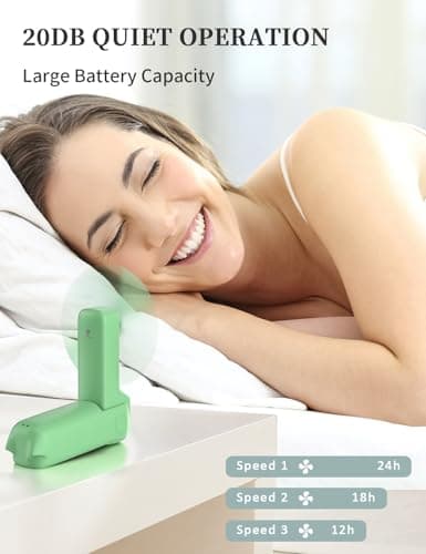 LETSCOL Handheld Mini Fan, 3 in 1 Hand Held Cooling Device, Portable and Personal with Power Bank & Flashlight, Foldable for Travel, Desk, Makeup (Light Green) — view 3