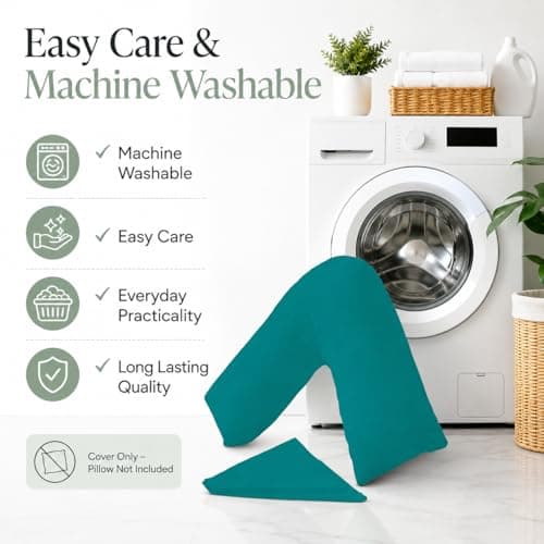 URBAN GROOVE V Shaped Pillowcase Cover Plain Polycotton Back & Neck Support Orthopaedic/Pregnancy/Nursing Pillow Case Cover with Envelope Closure Teal — view 4
